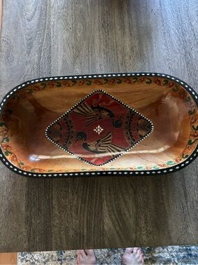 Hand-Painted Wooden Decorative Bowl - Rustic Multicolor
